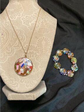Vintage Krementz Necklace and a Vintage Murano Millefiori Glass bracelet